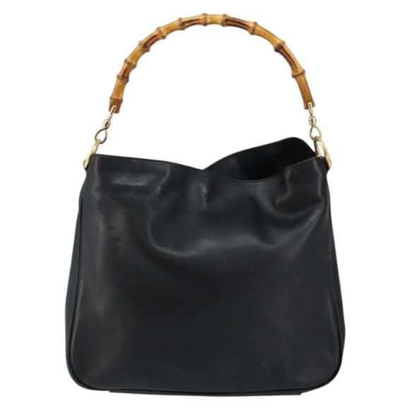 GUCCI Bamboo Hand Bag Leather Black Gold 001 3754 001 3754 - Picture 2 of 12